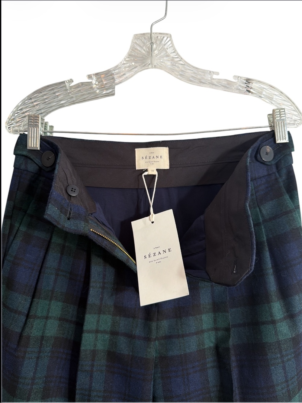 Sezane NWT Green Plaid Straight-Leg Mitchell Trousers - Picture 6 of 12